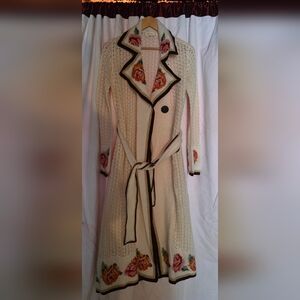 Anthropologie 100% Wool - Knit Long Cardigan with Floral Accent